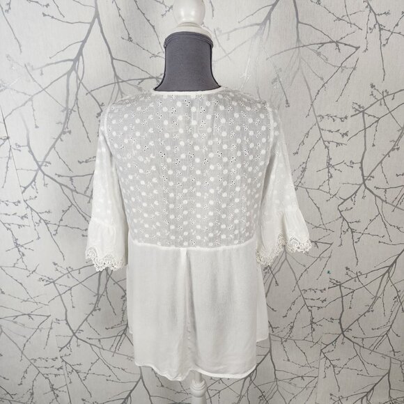 Maison Mascallier White Sheer Eyelet Babydoll Tunic - Picture 6 of 9
